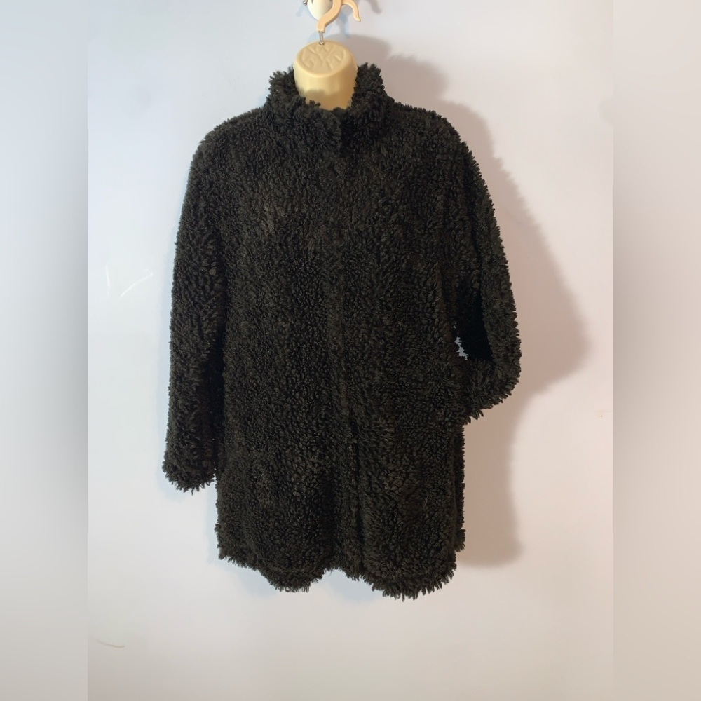 Banana republic high neck midi Women's Black Faux Fur Coat med curly teddy shag